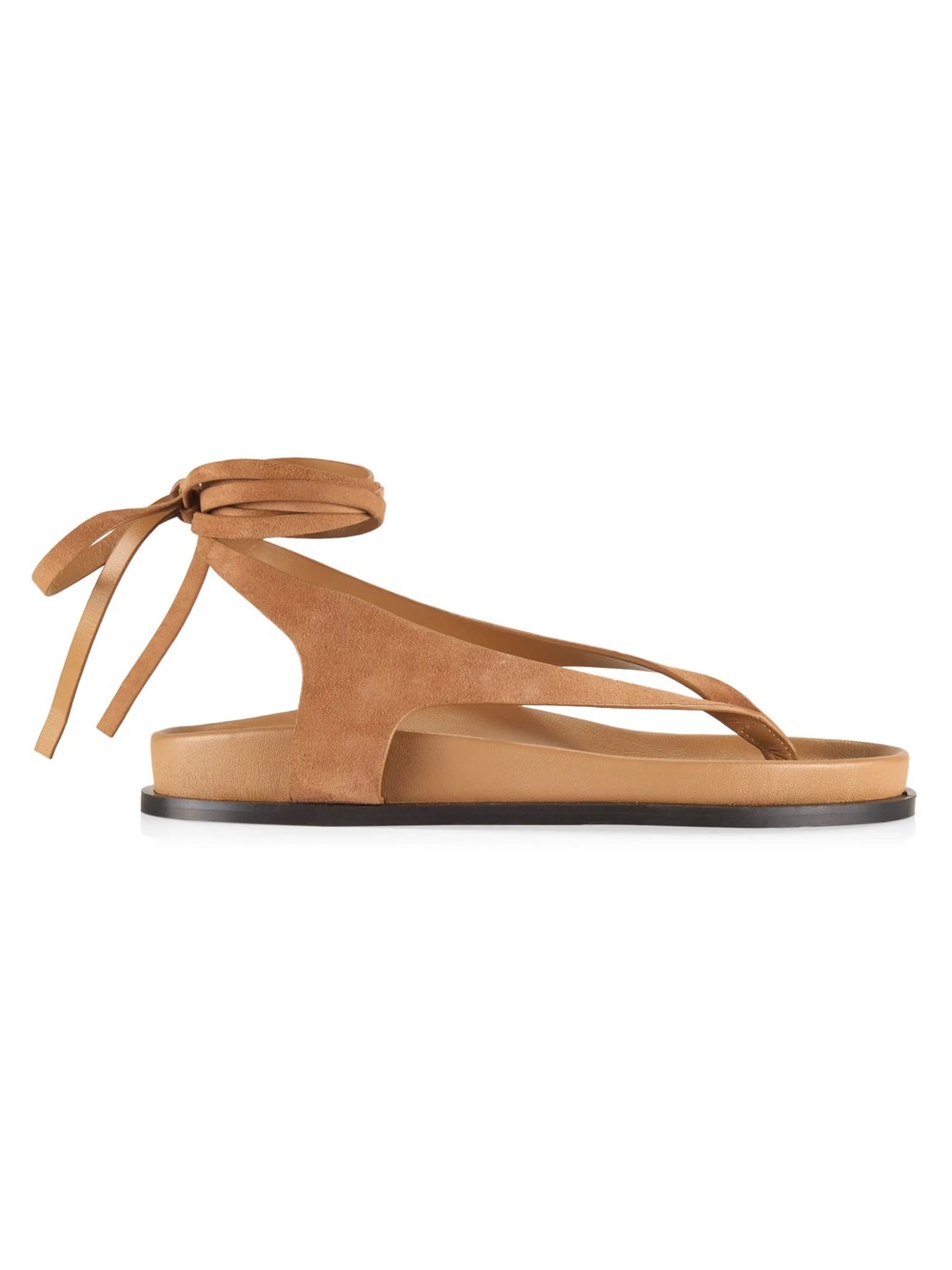 Women’s Lace-Ankle Suede Thong Sandals in Tan